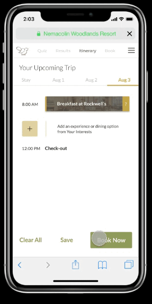 Animated booking flow
